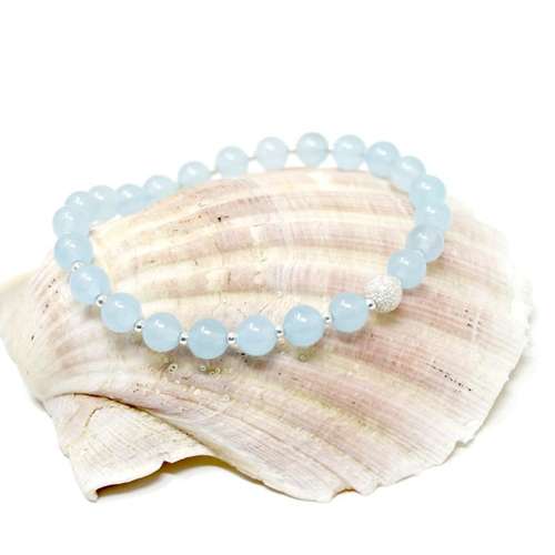Pale blue jade & silver bead bracelet