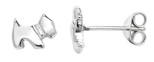 silver dog earrings