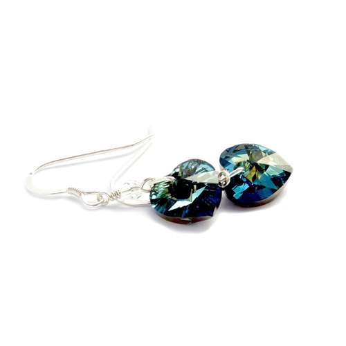 Crystal heart earrings bermuda blue