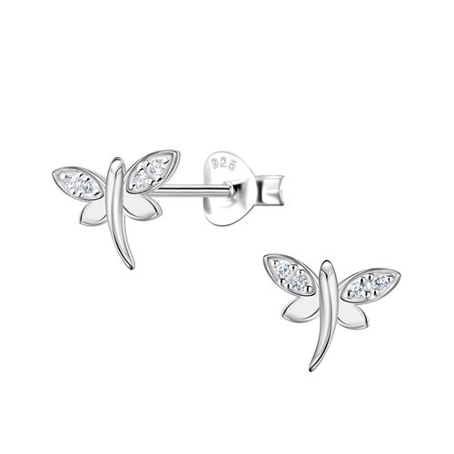 sterling silver dragonfly stud earrings with cubic zirconia