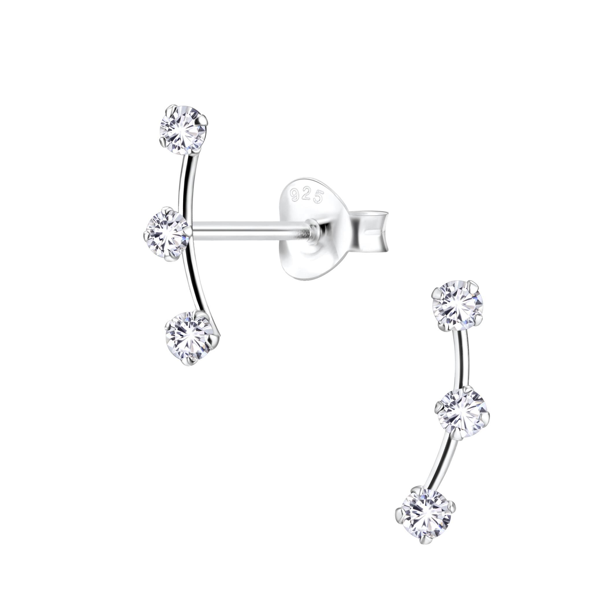 3 stone cubic zirconia bar set stud