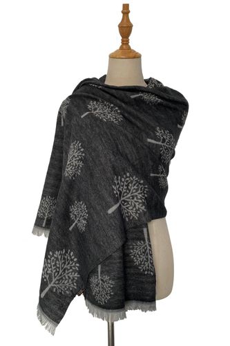 grey wool mix tree of life scarf