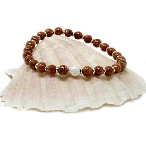 Goldstone & silver bead bracelet