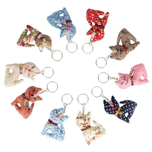 fabric sitting cat keyring