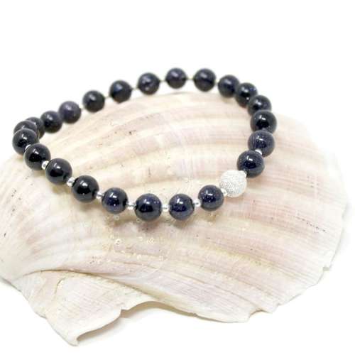 blue goldstone & silver bead bracelet