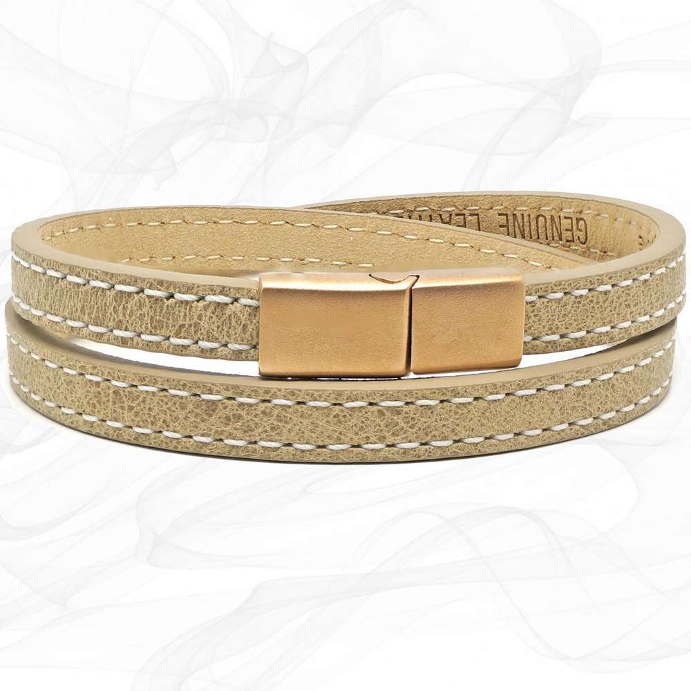 Girls Beige FROSTED ROSE GOLD CLASP TWO STRAP LEATHER BRACELET