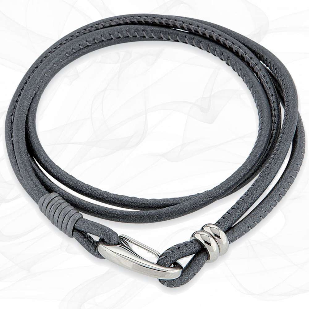 Simple smooth Grey 3mm Nappa Double wrap Leather Bracelet for Women