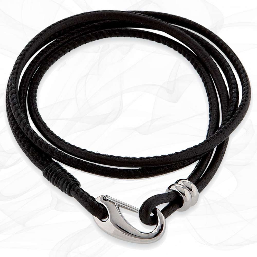 Simple smooth Black 3mm Nappa Double wrap Leather Bracelet for Women