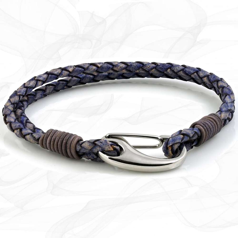 Violet Purple Double Wrap Bolo Leather Bracelet with Steel Lobster Clasp by Tribal Steel