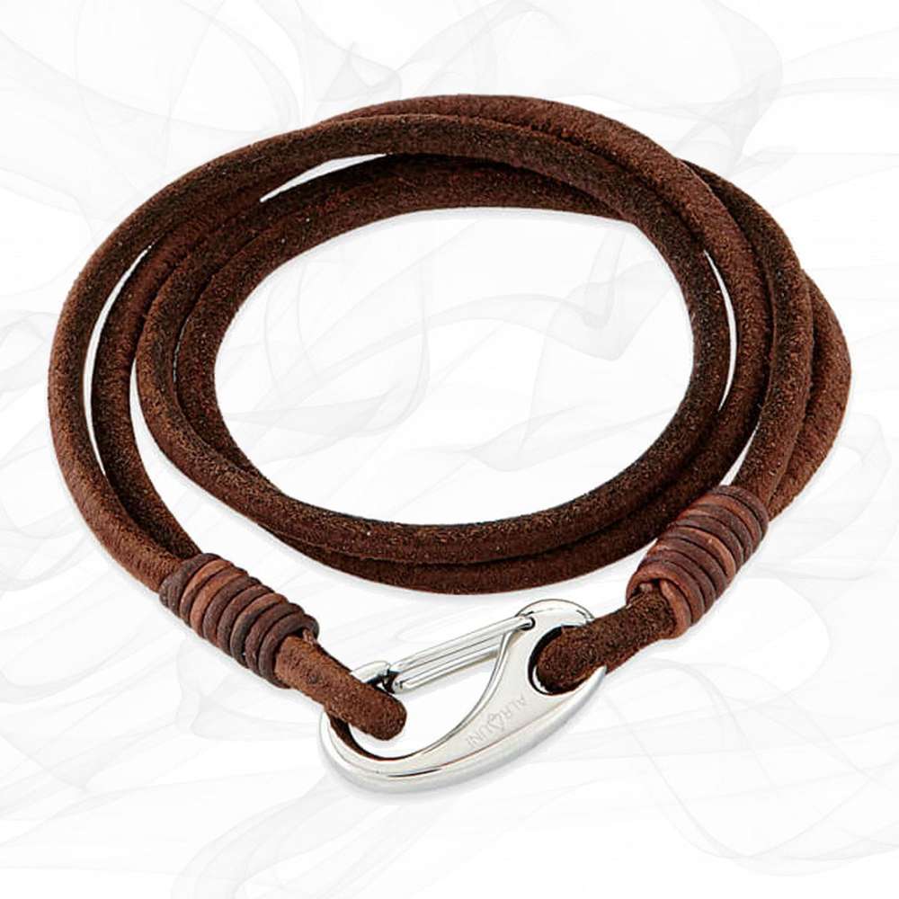 Wild Brown Quad Wrap Suede Leather Bracelet with Steel Lobster Clasp by Alraune