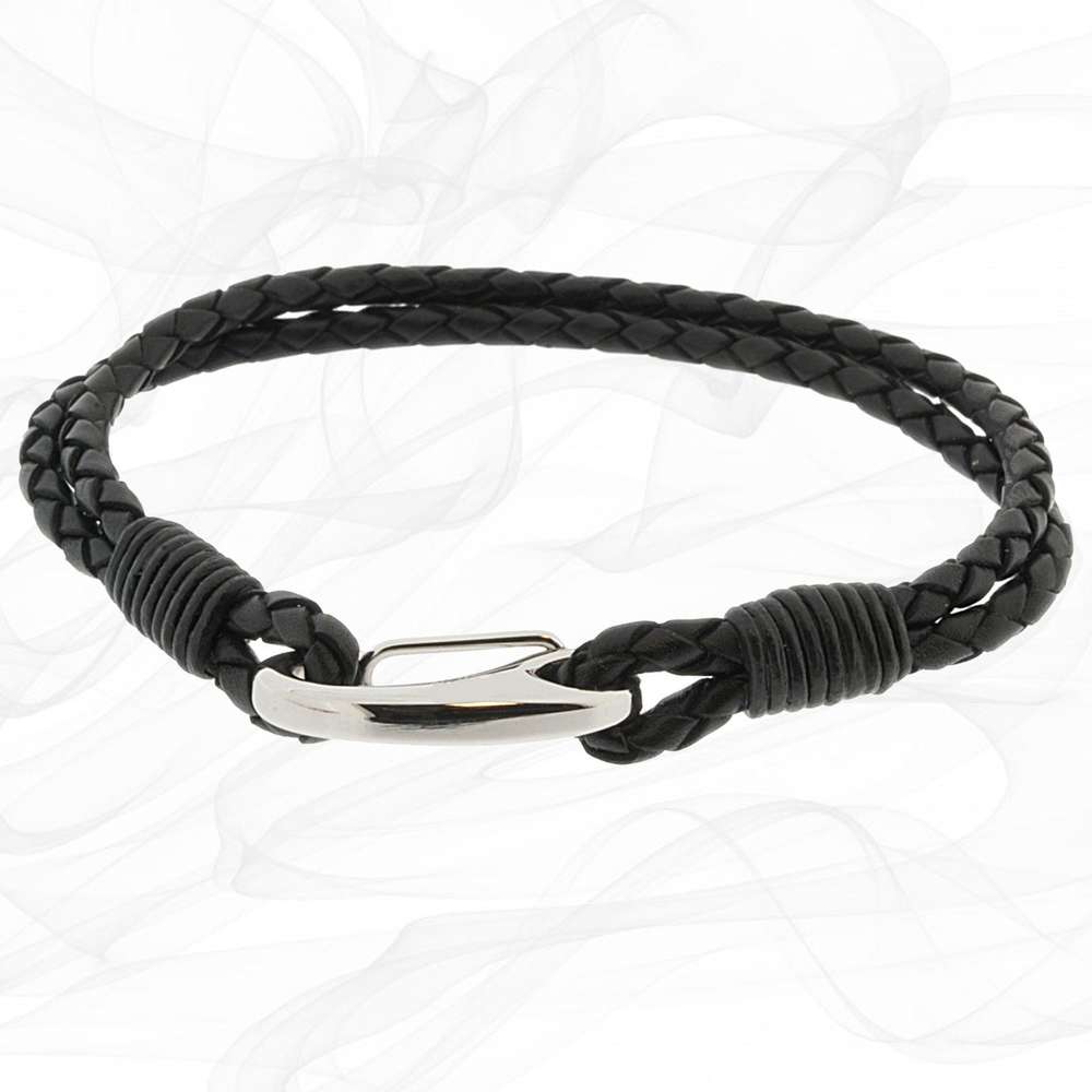 BLACK TWO STRAP BOLO LEATHER BRACELET WITH STEEL LOBSTER CLASPby Alraune Lifestyle