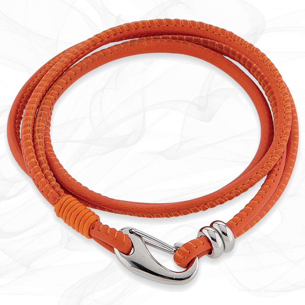 Simple smooth Orange 3mm Nappa Double wrap Leather Bracelet for Women