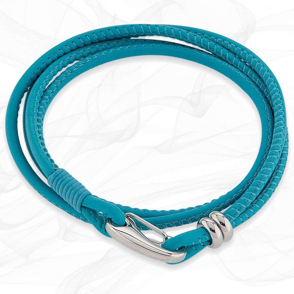 Simple smooth Turquoise 3mm Nappa Double wrap Leather Bracelet for Women