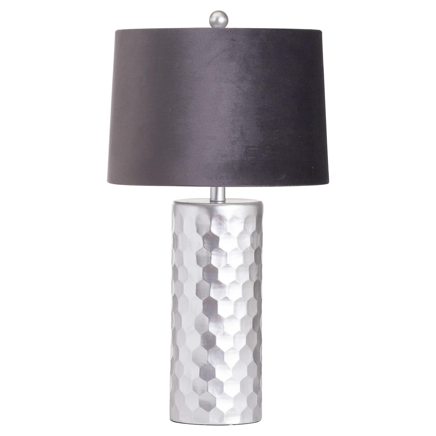Honey Comb Silver Table Lamp With Grey Velvet Shade New Design 