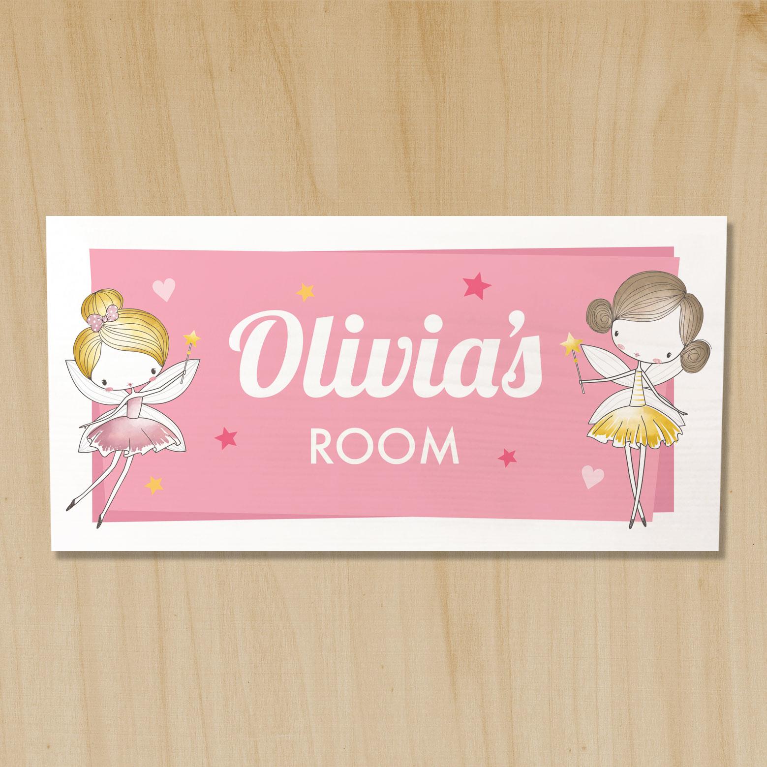 Personalised Girls Toddlers Bedroom name Sign Plaque Various Colours Door Wall mounted Pink Fairy White Name 