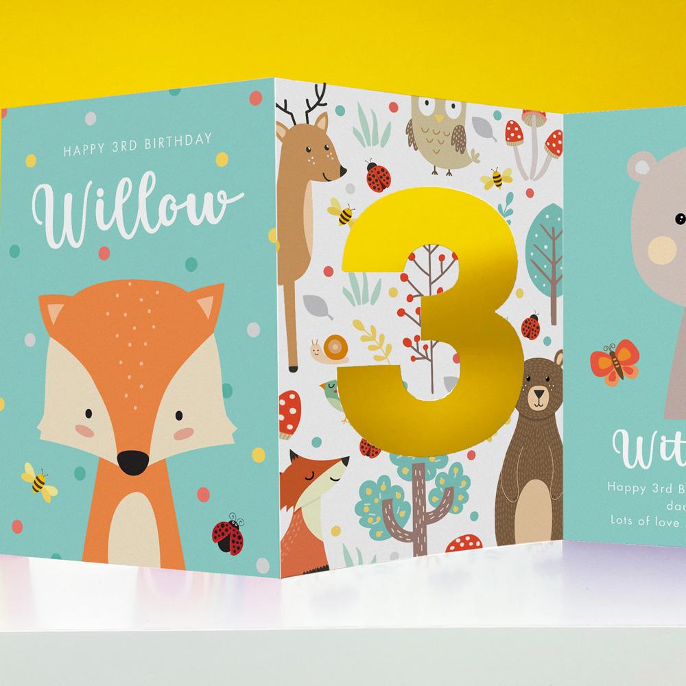 Personalised Woodland Animals Birthday Card | Kids Birthday Card | Fox |  Deer | Bear | Unisex Design