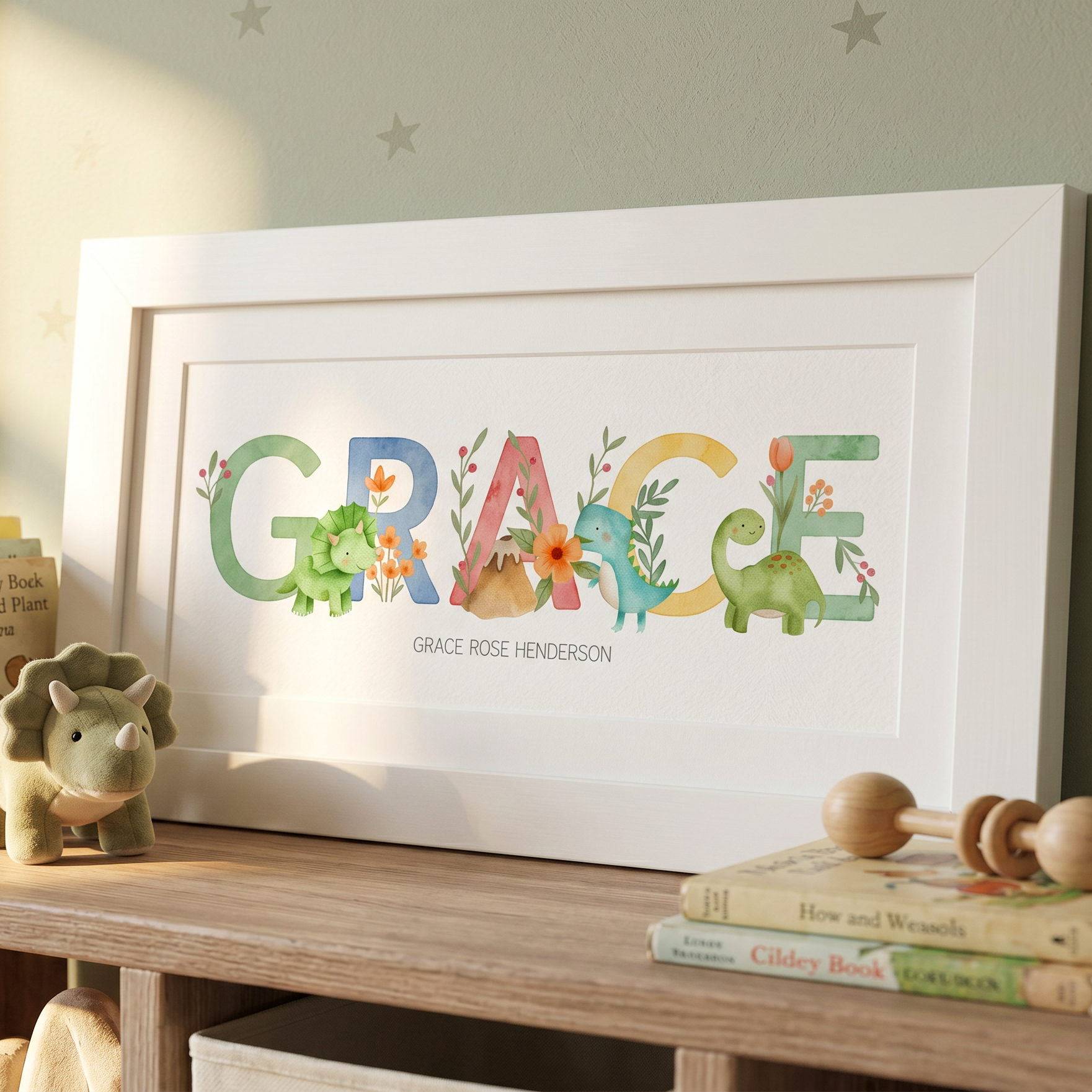 dinosaur name frames, custom name prints