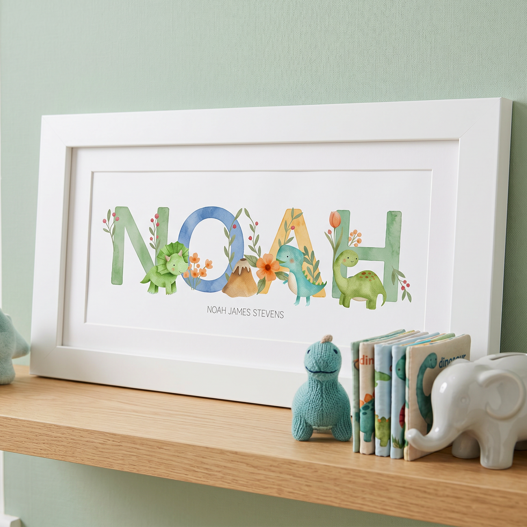 noah dinosaur name frames, custom name prints