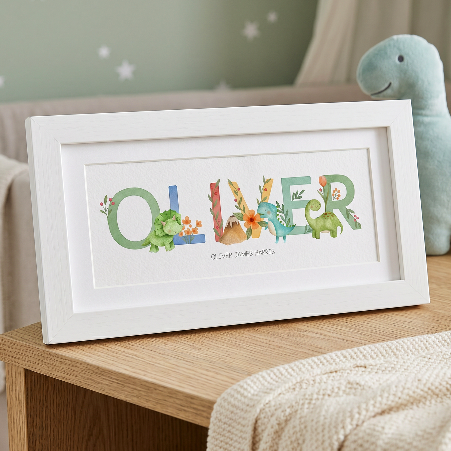 oliver dinosaur name frames, baby name gifts