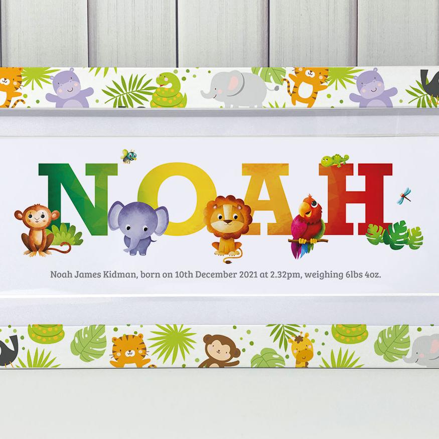 Personalised Safari Zoo Animals Kids Children's Room Door Hanger Sign Nursery 