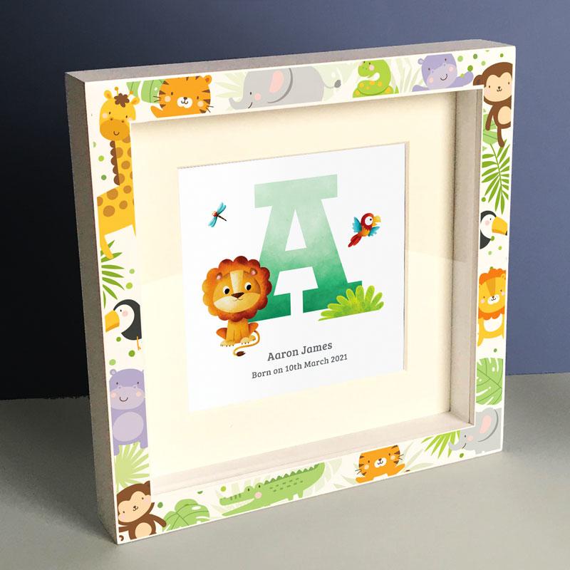 Jungle Animals Box Frame Prints - Jungle Safari Animal Initial Letter