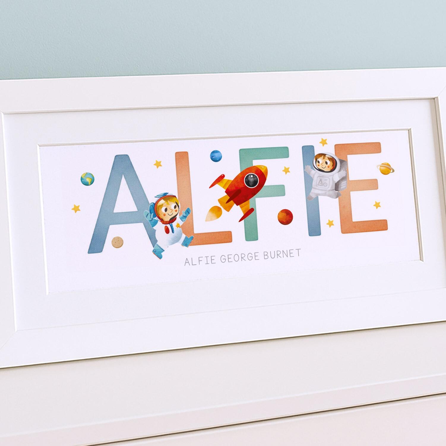 Alfie Outer Space custom name prints, Frame My Name