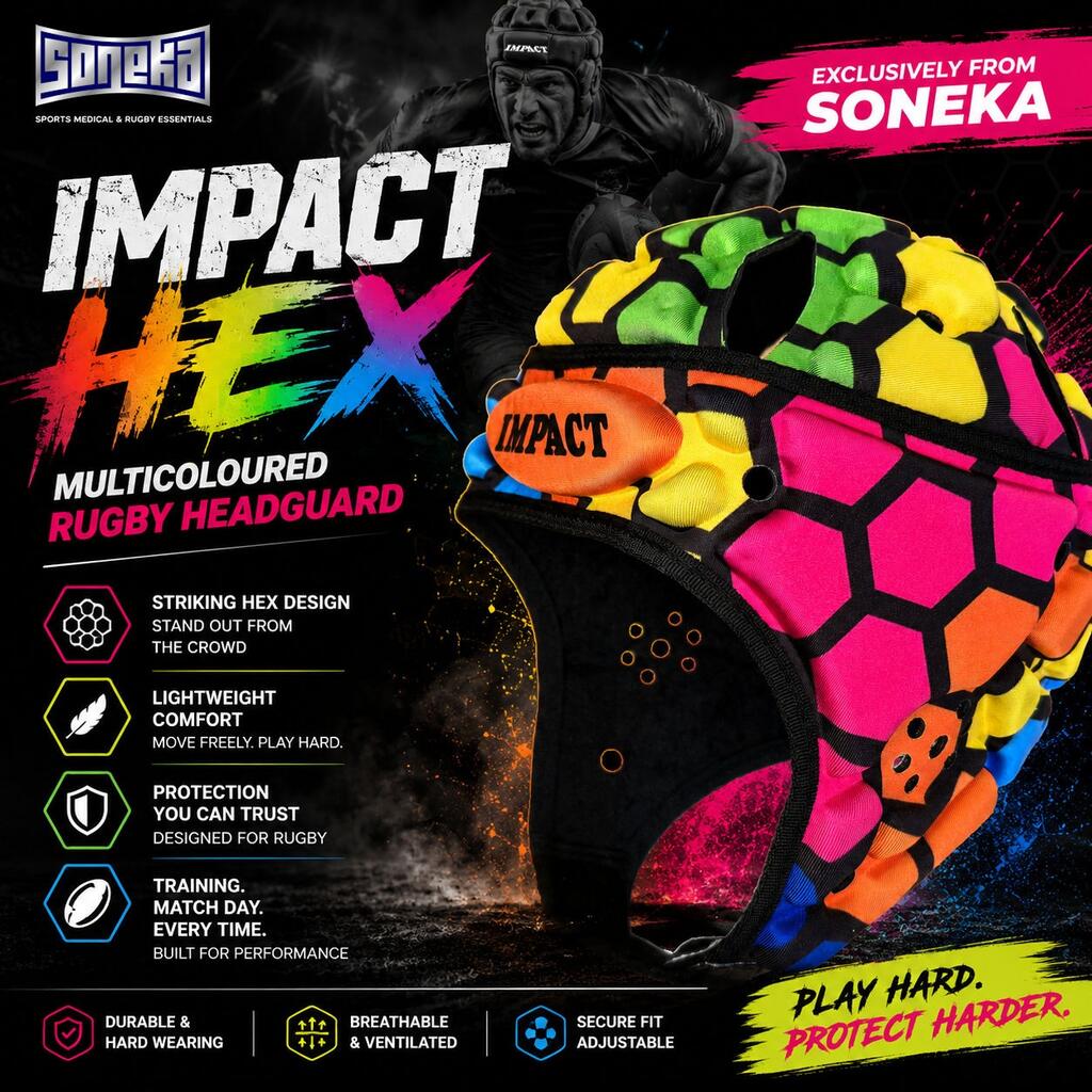 New in !...New in !...New in ! - Impact Hex Mulitcoloured Rugby Headguard Throne !!!