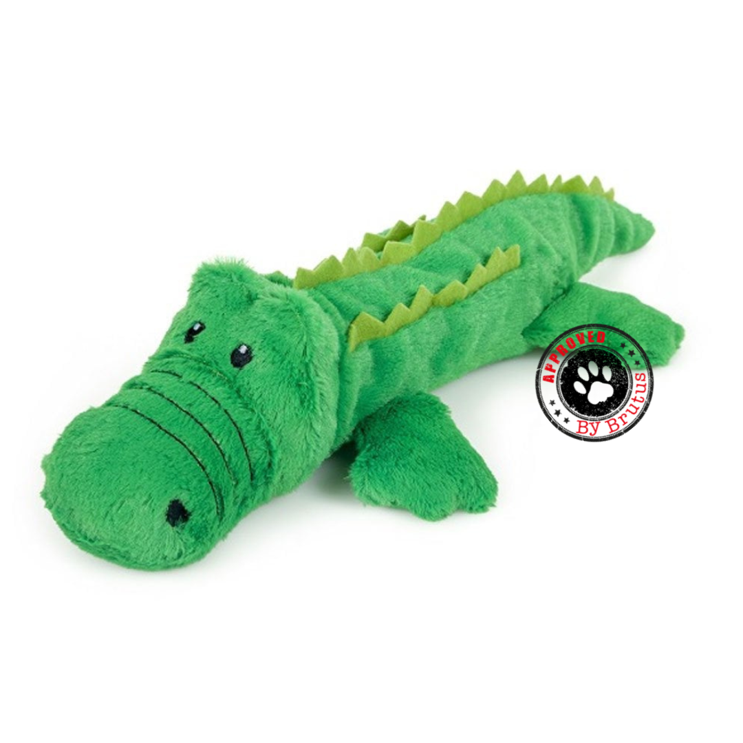 This is the Carlos Crocodile dog toy and puppy toy from Petface Planet. Carlos is made from recycled plastic bottles, so he's an eco friendly dog toy.