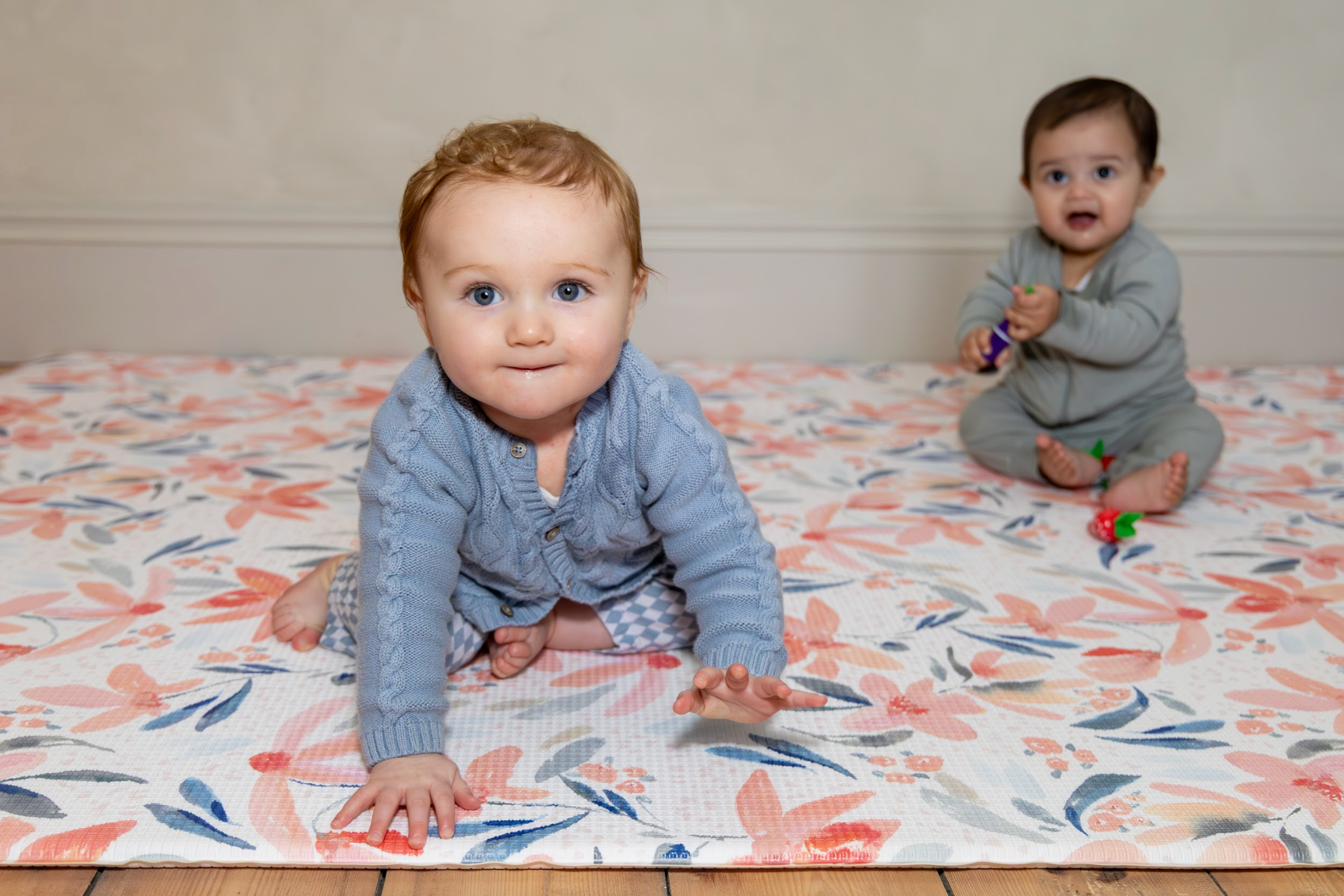 Wipe-clean Antheia baby floor mat β non-toxic reversible playmat with soft neutral pattern by Little Fae