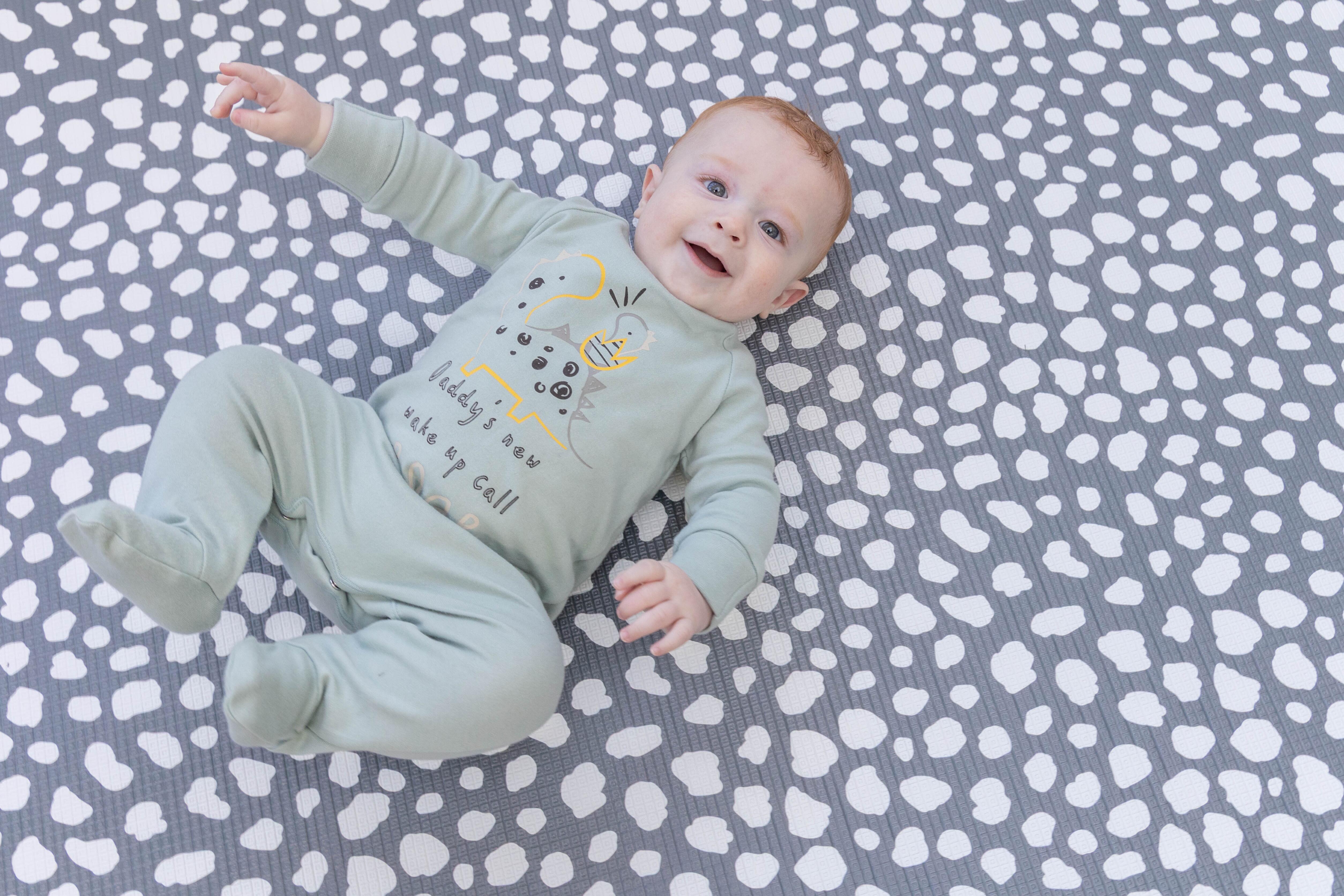 Large Storm Grey baby playmat β neutral reversible foam mat suitable from newborn by Little Fae