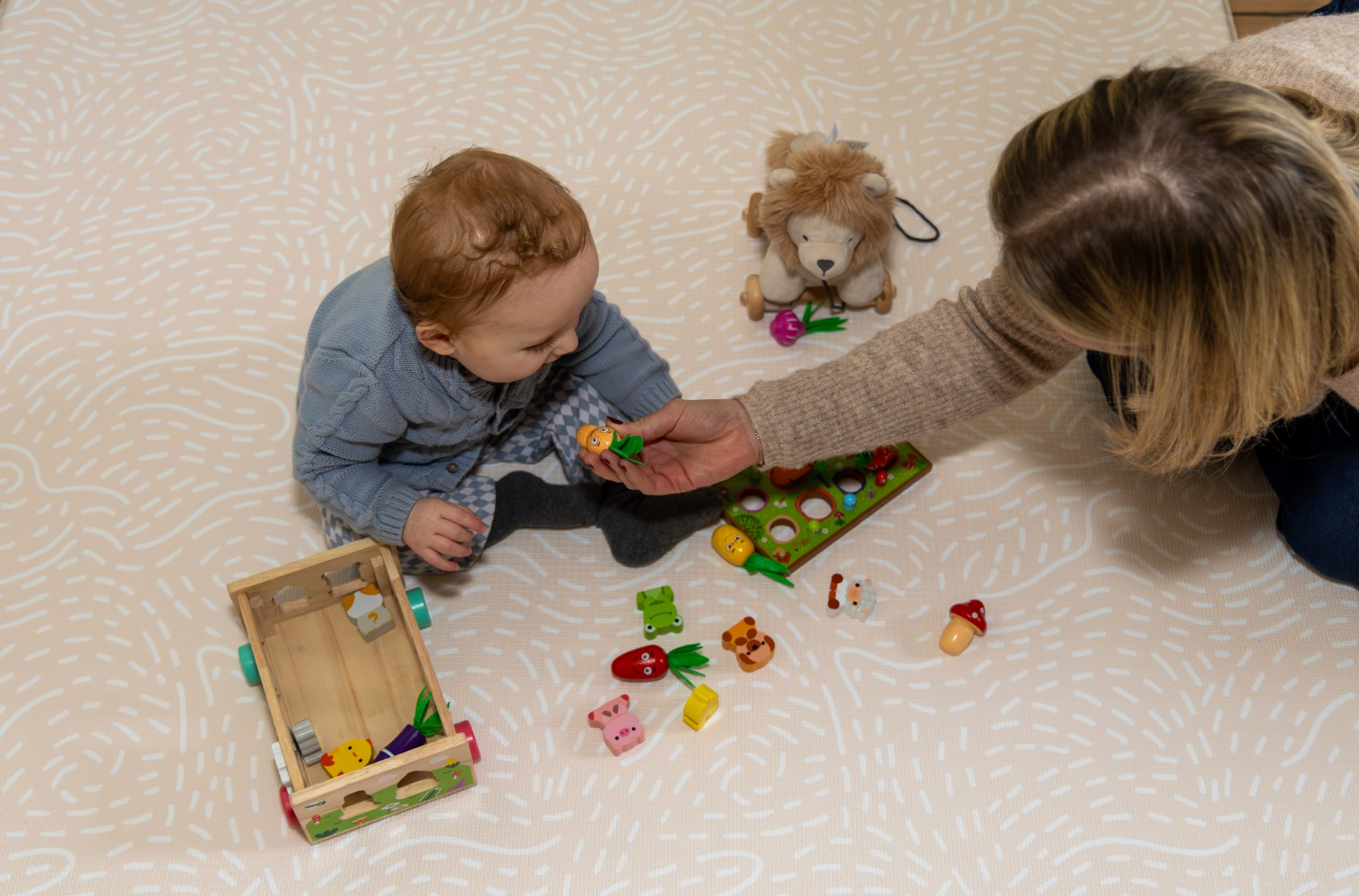 Lifestyle photo of Apricot Blush reversible playmat β minimalist baby mat blending comfort and interior design