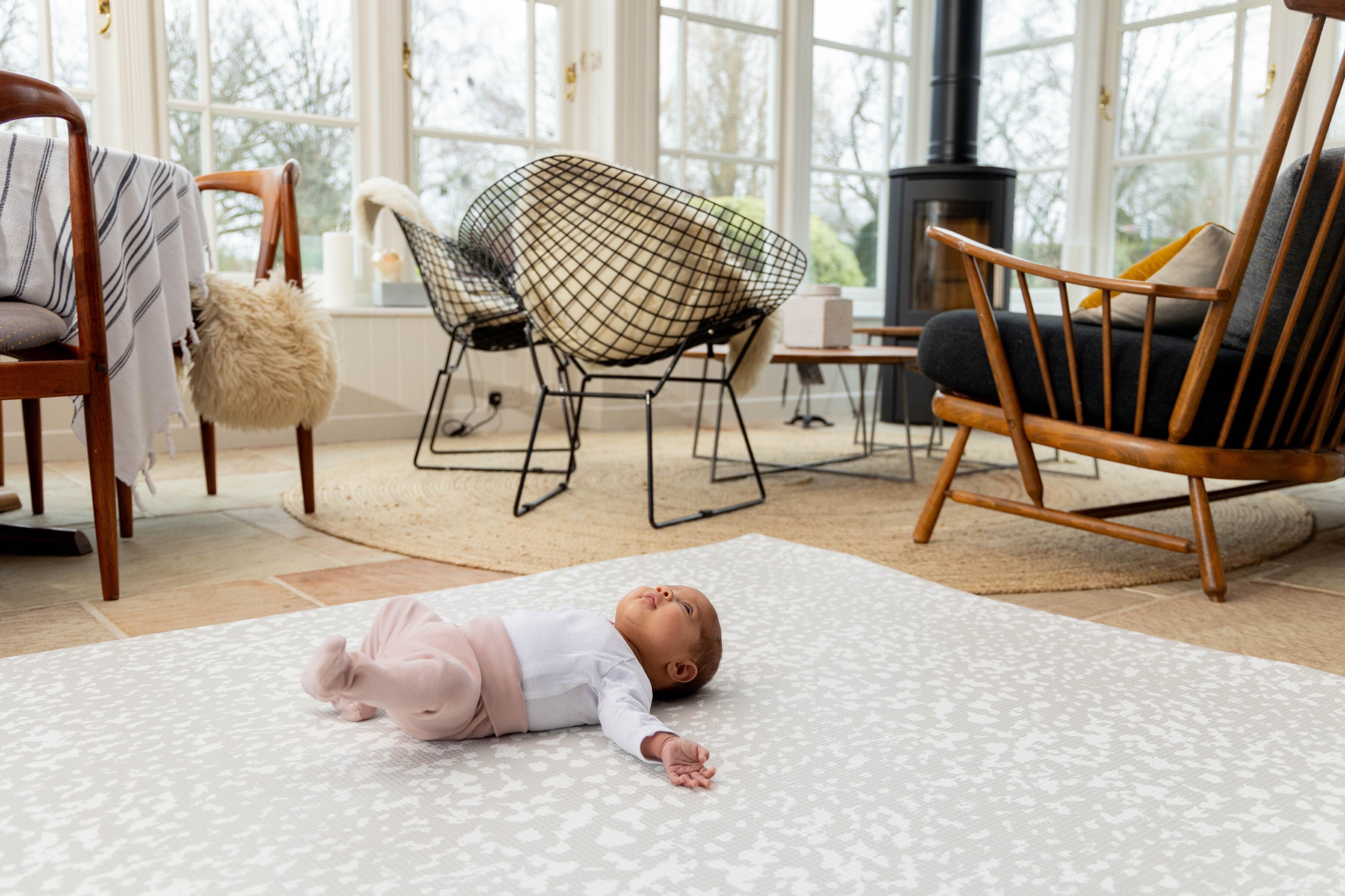 Large Baby Playmat – Speckled Kisses design in Luxury Greige, featuring soft pattern detailing and extra-thick padding.