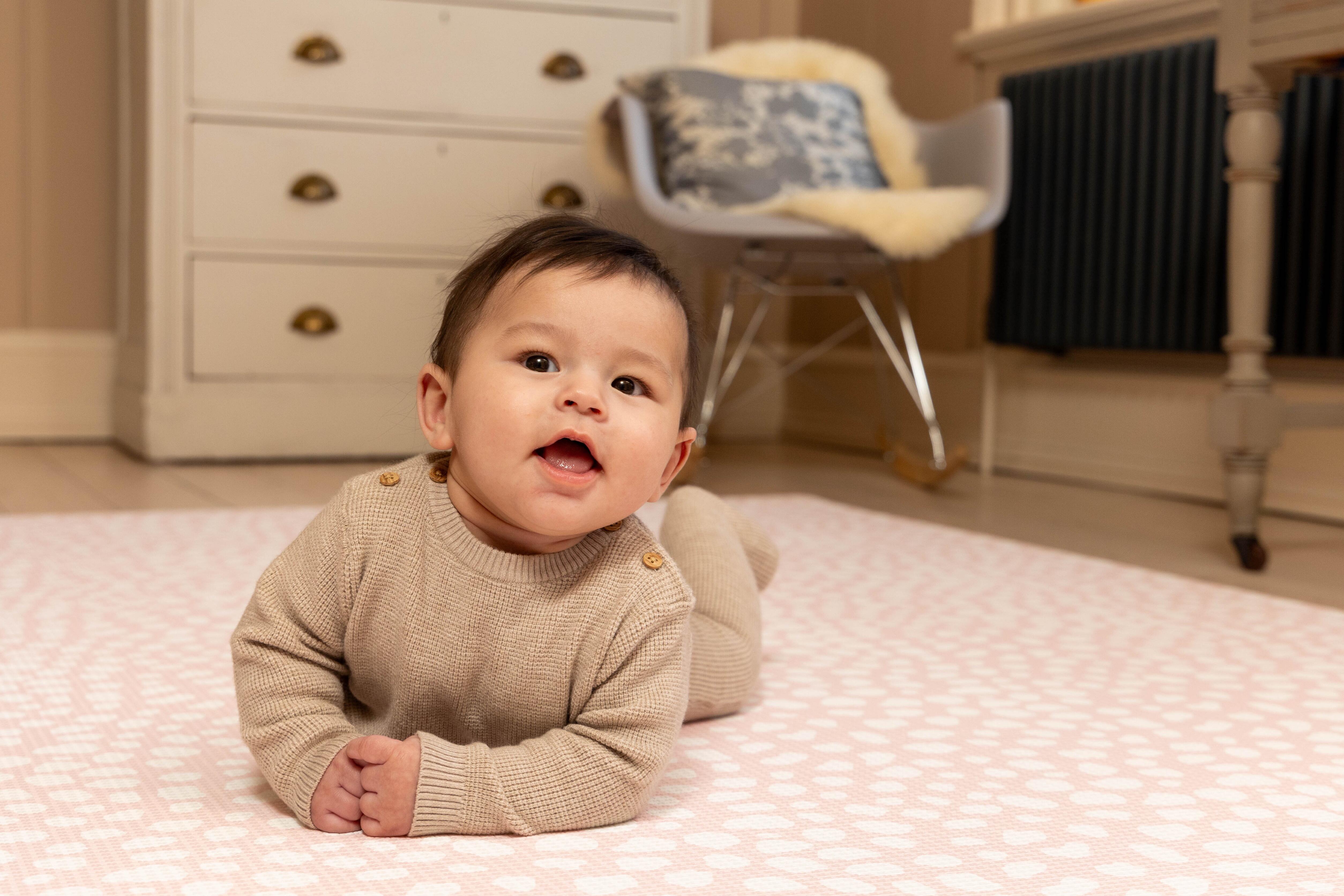 Soft Blush Pink baby floor mat – reversible cushioned foam design offering comfort and safety by Little Fae