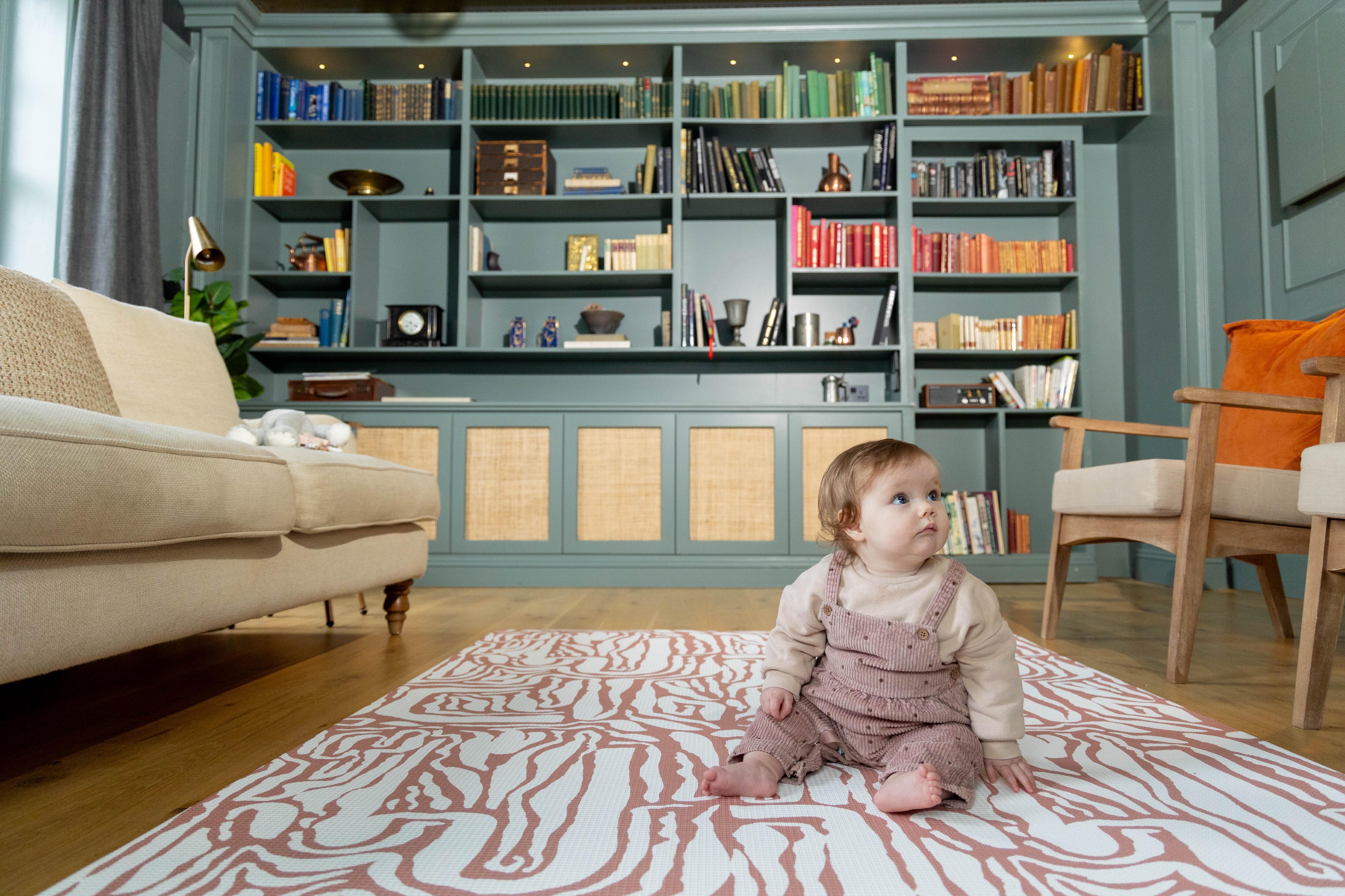 Lifestyle photo of Pathway Terracotta playmat – reversible cushioned foam design complementing neutral interiors