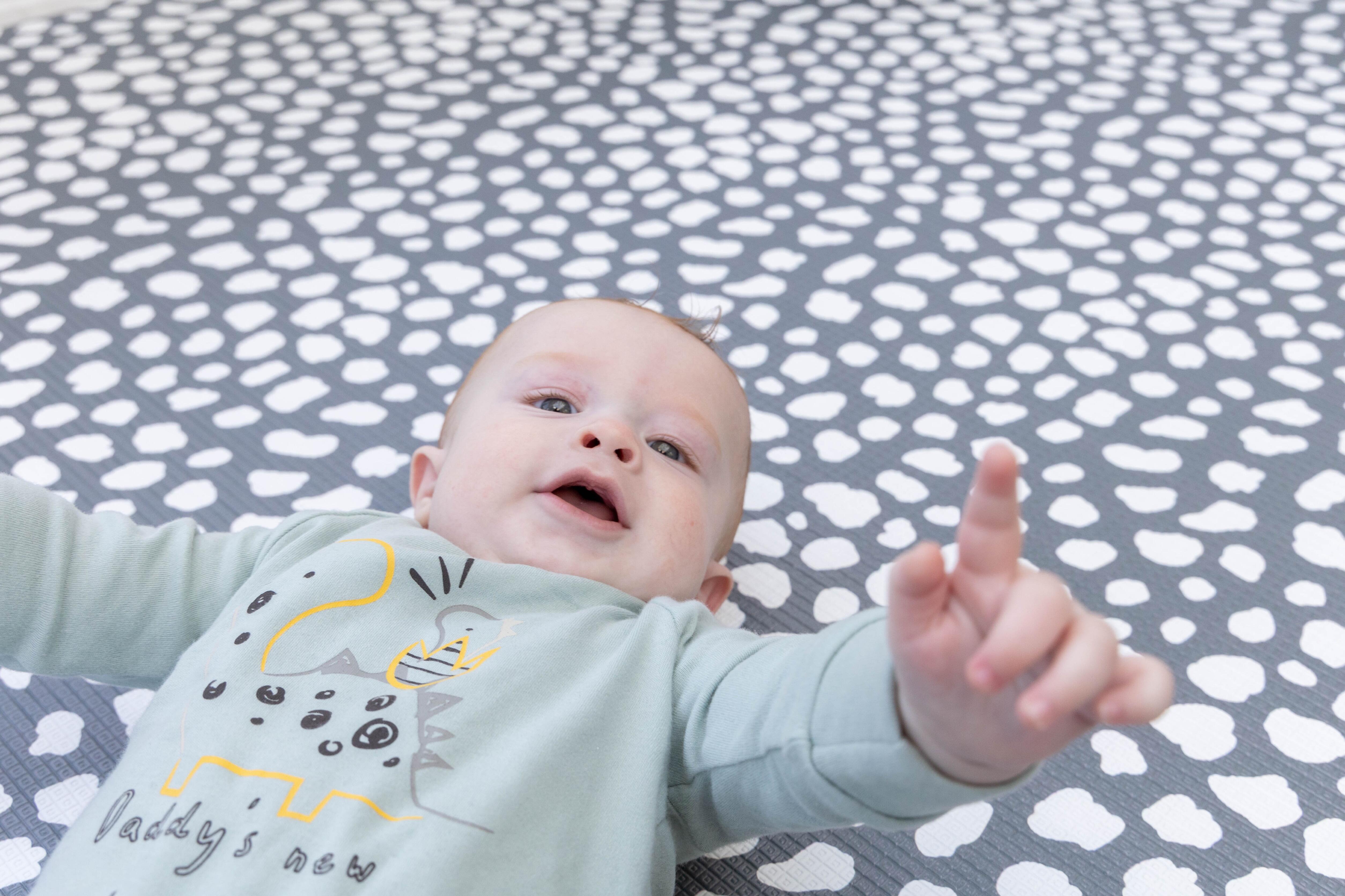Lifestyle image of Storm Grey Darling Dalmatian Playmat β contemporary cushioned design for modern interiors