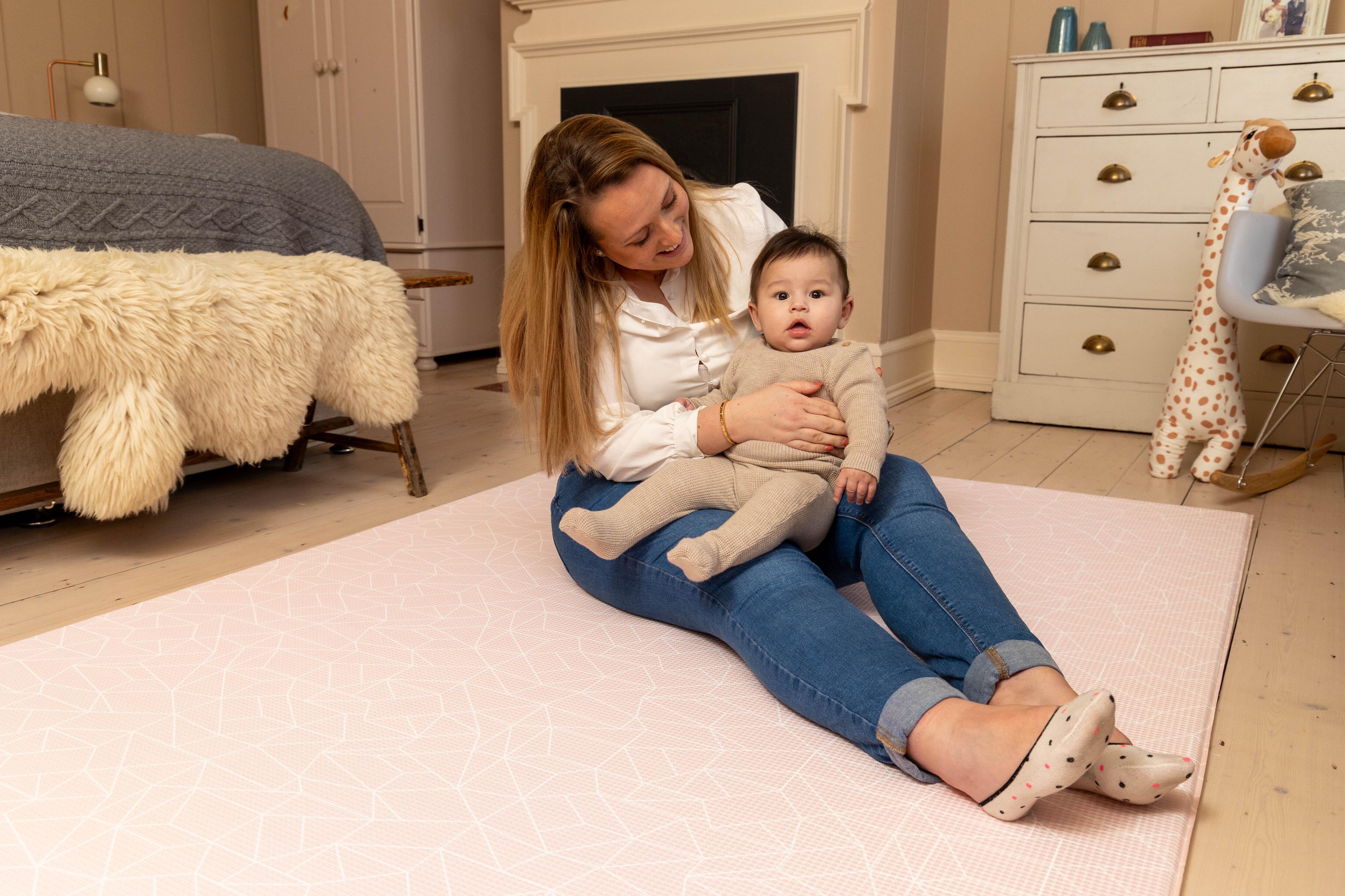 Reversible Nordic Explorer Blush Pink playmat – large non-toxic cushioned foam baby mat by Little Fae