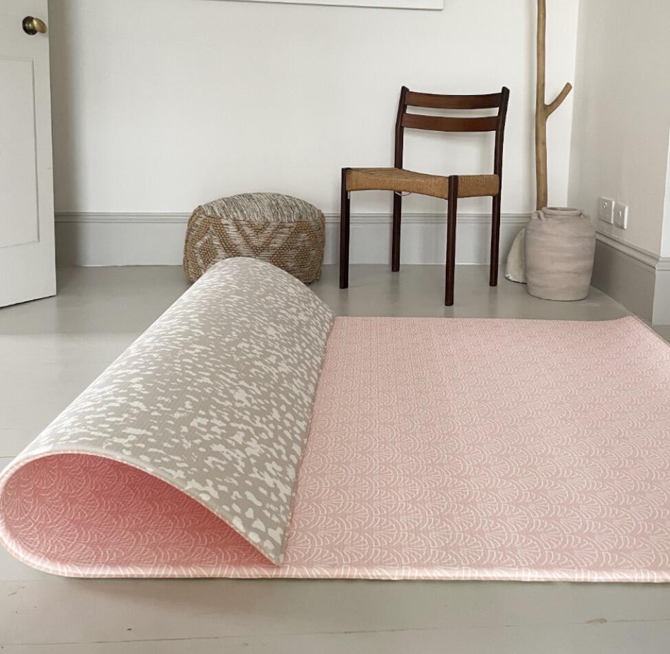Rolled Luxury Greige reversible playmat – lightweight durable 1.5 cm cushioned foam baby mat by Little Fae