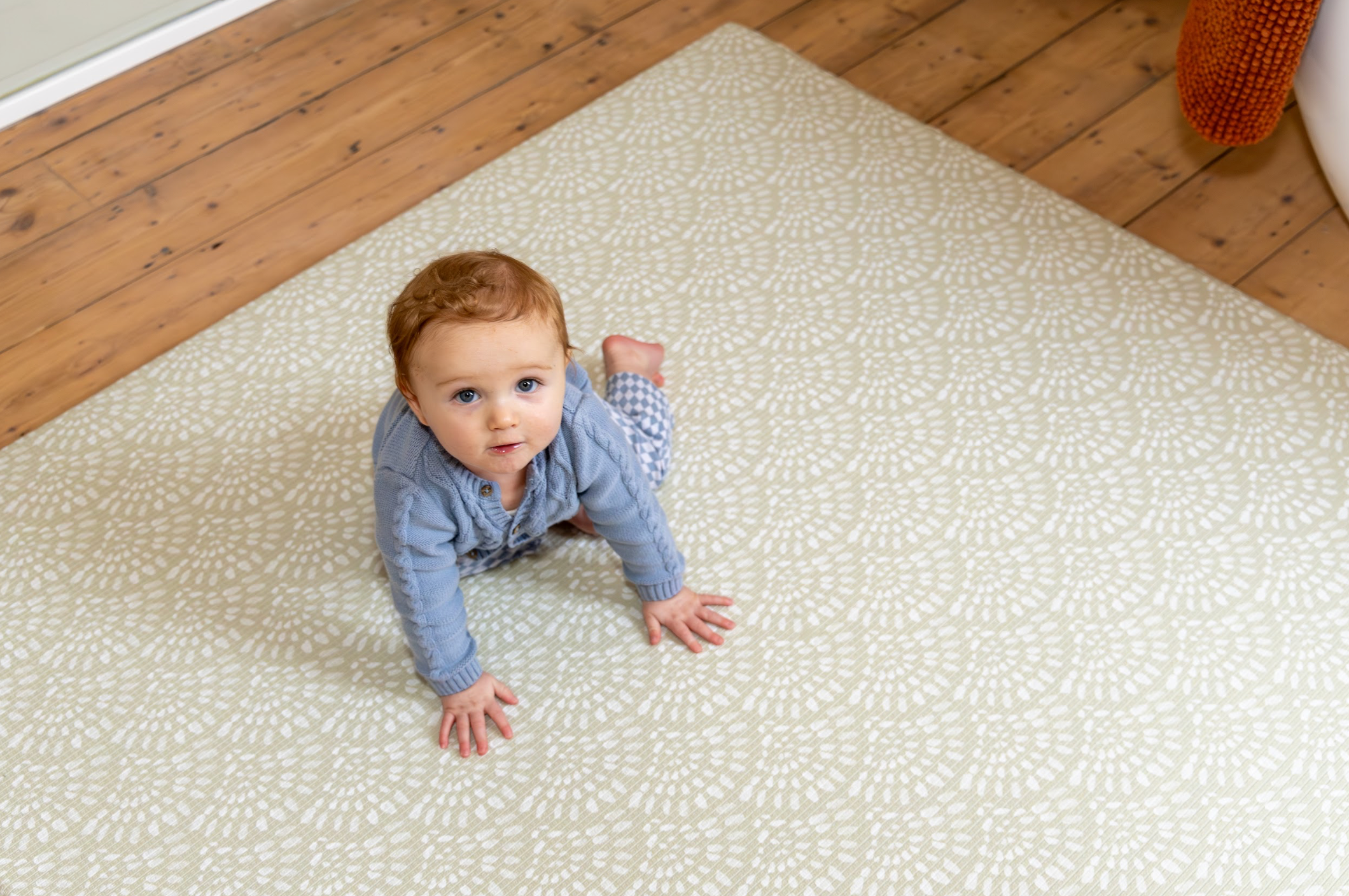 Baby on Thalassa Large Thalassa Playmat – Cornish Olive reversible non-toxic baby playmat by Little Faelaymat