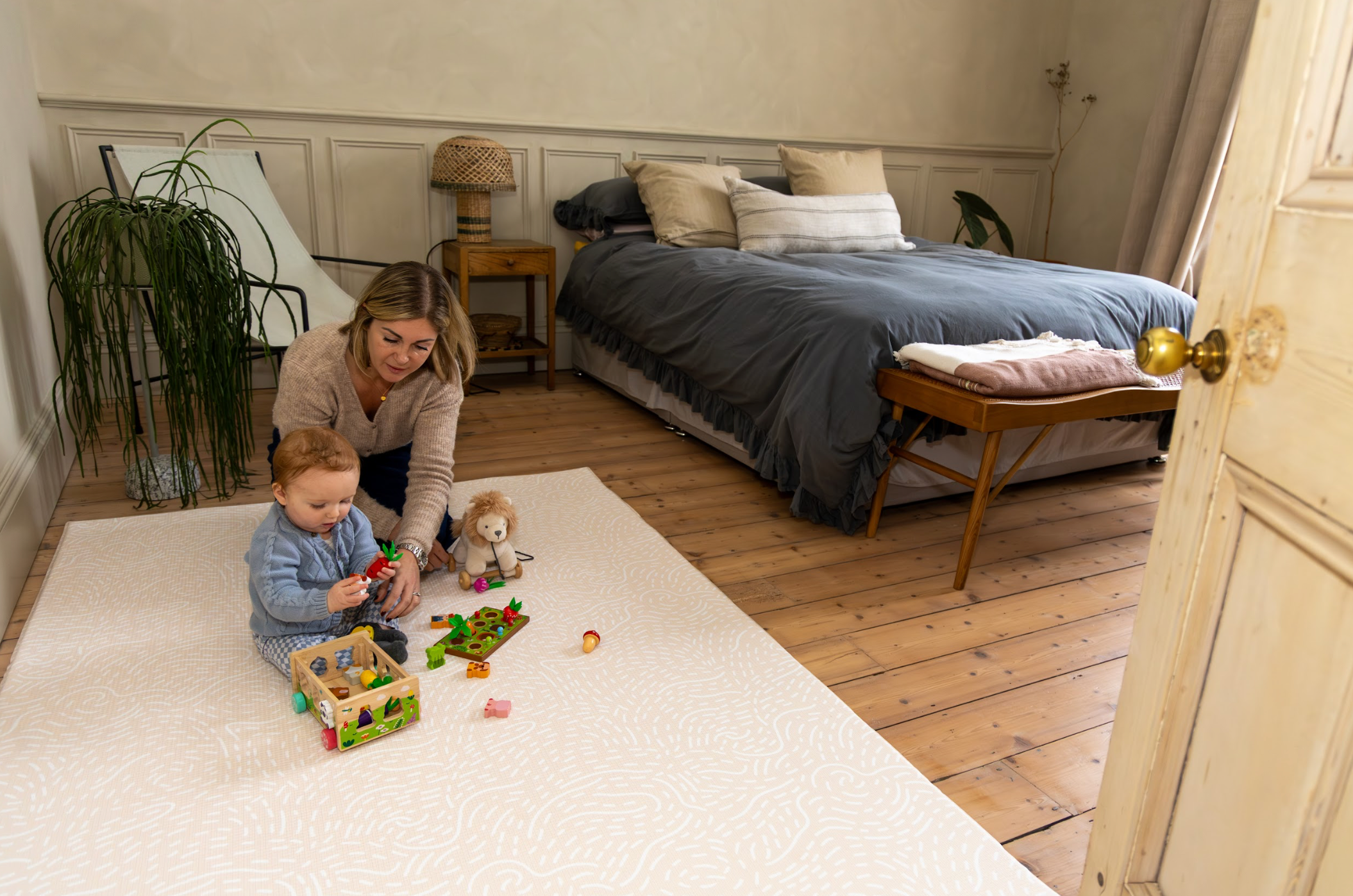 Large reversible Apricot Blush baby playmat β eco-friendly cushioned foam design by Little Fae