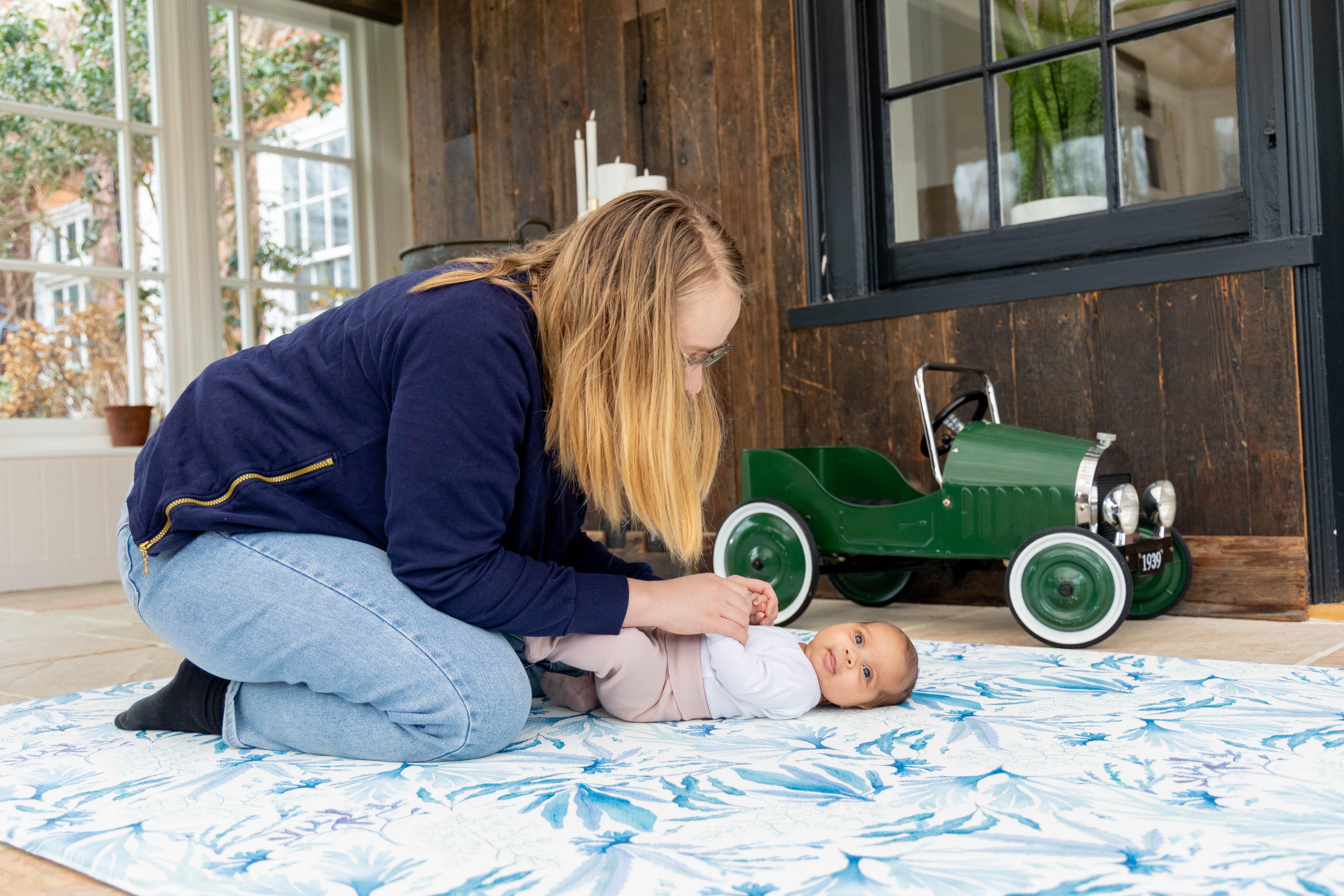 Kelp Forest Playmat β Blue design offering a calming, non-toxic, and cushioned surface for modern family homes.