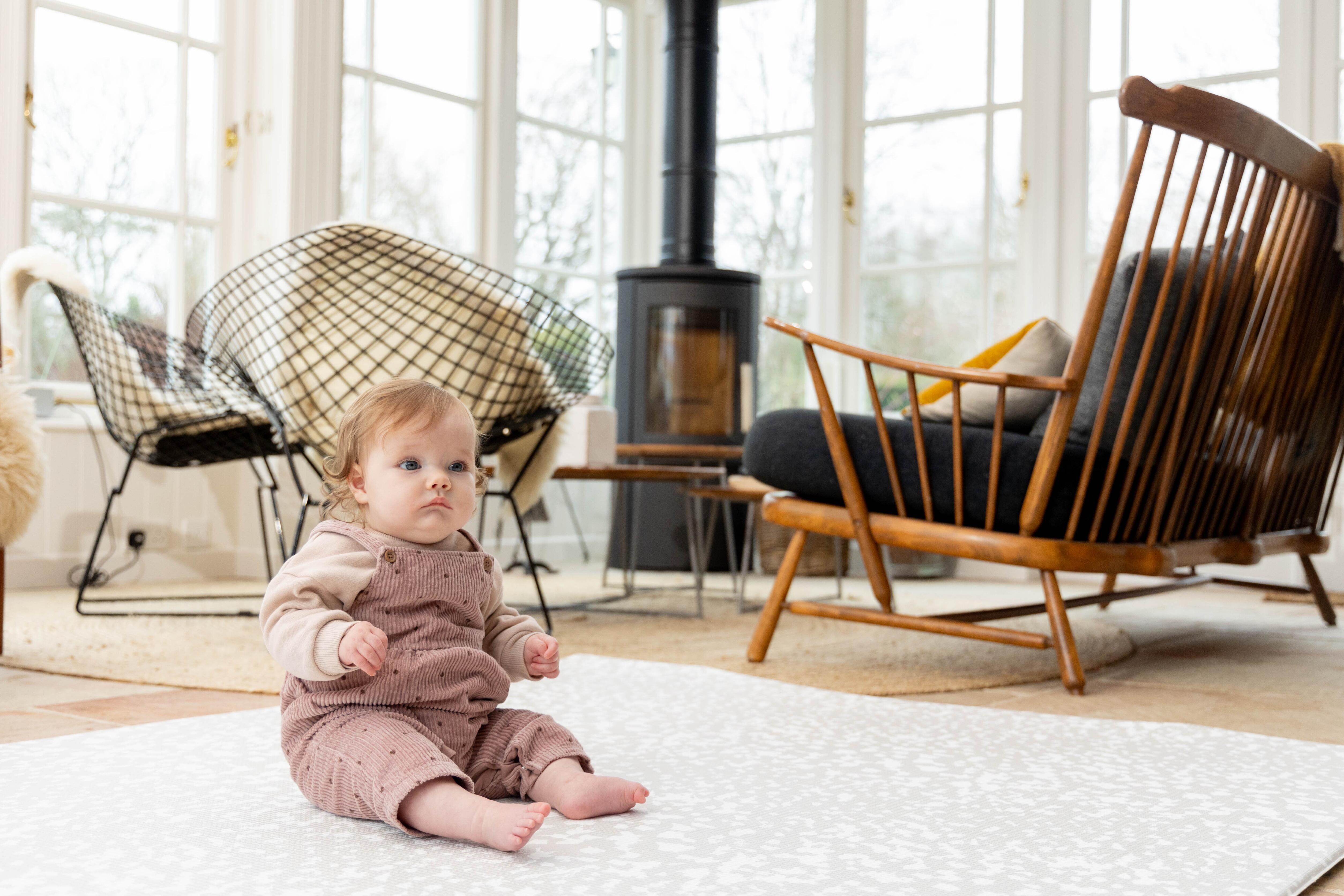Large neutral baby playmat in Luxury Greige β reversible cushioned foam mat for stylish interiors