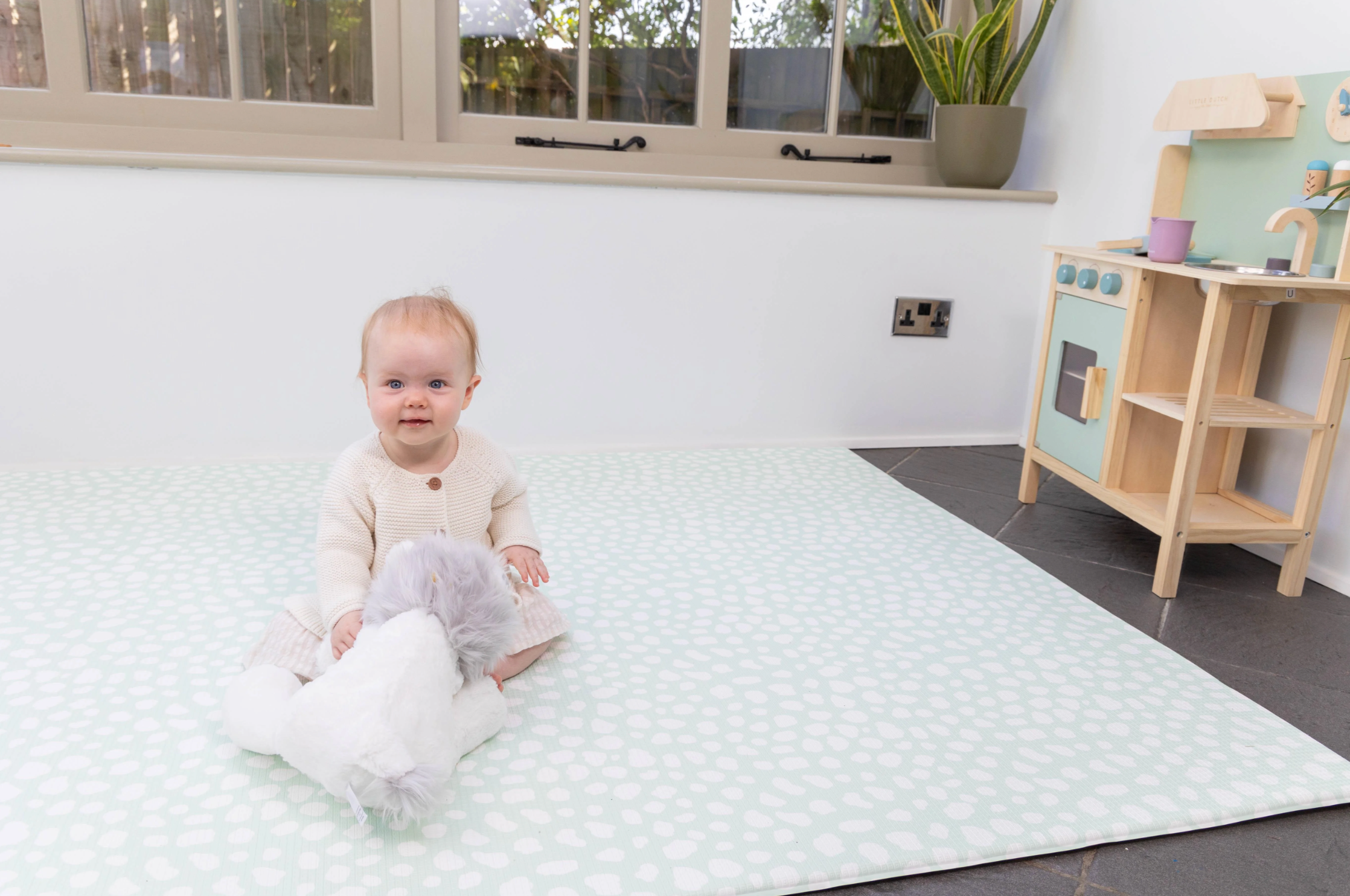 Large Darling Dalmatian Playmat – Soft Mint reversible non-toxic baby playmat by Little Fae