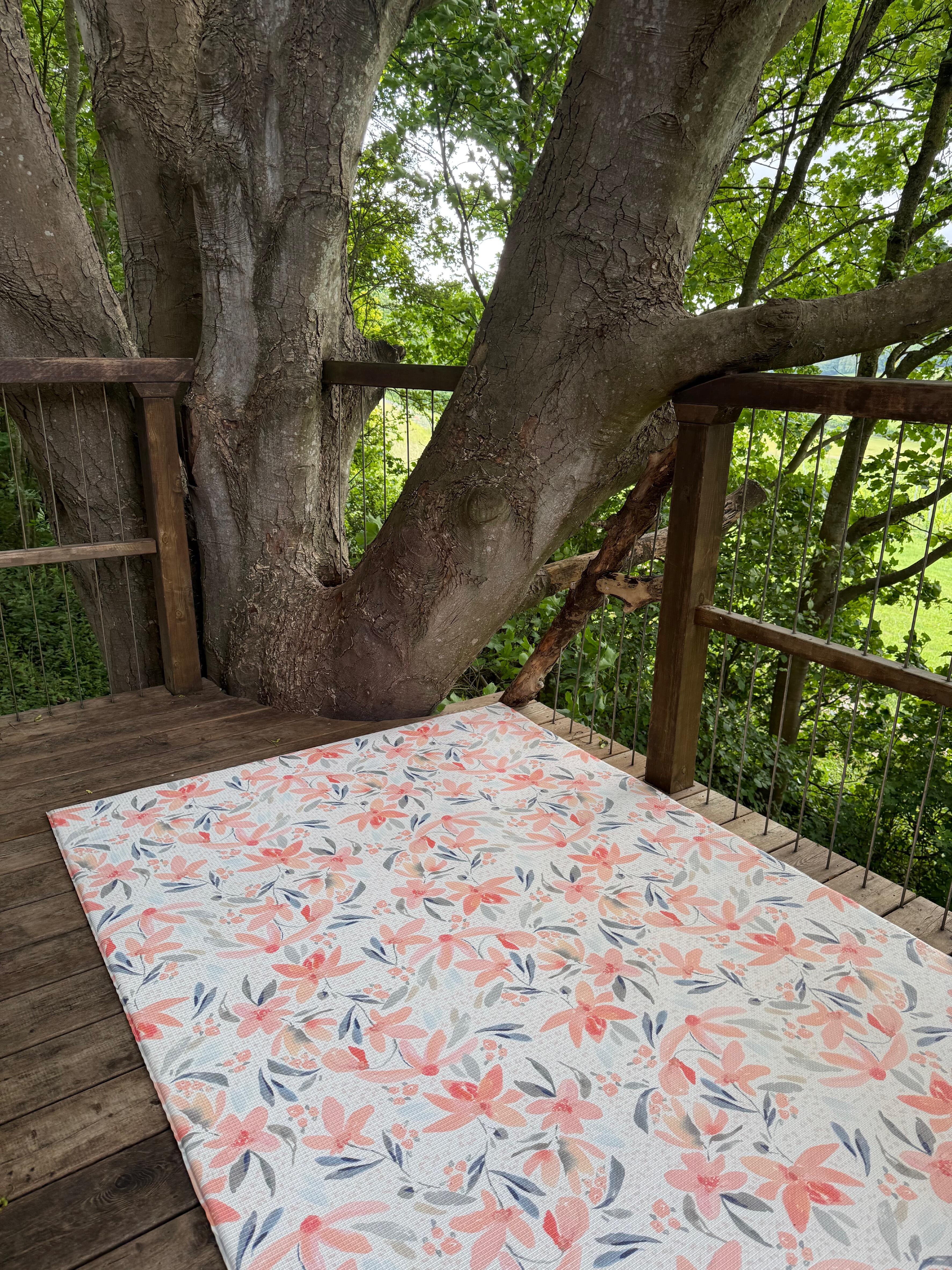 Antheia Playmat showing both the floral and neutral sides β large non-toxic baby floor mat by Little Fae