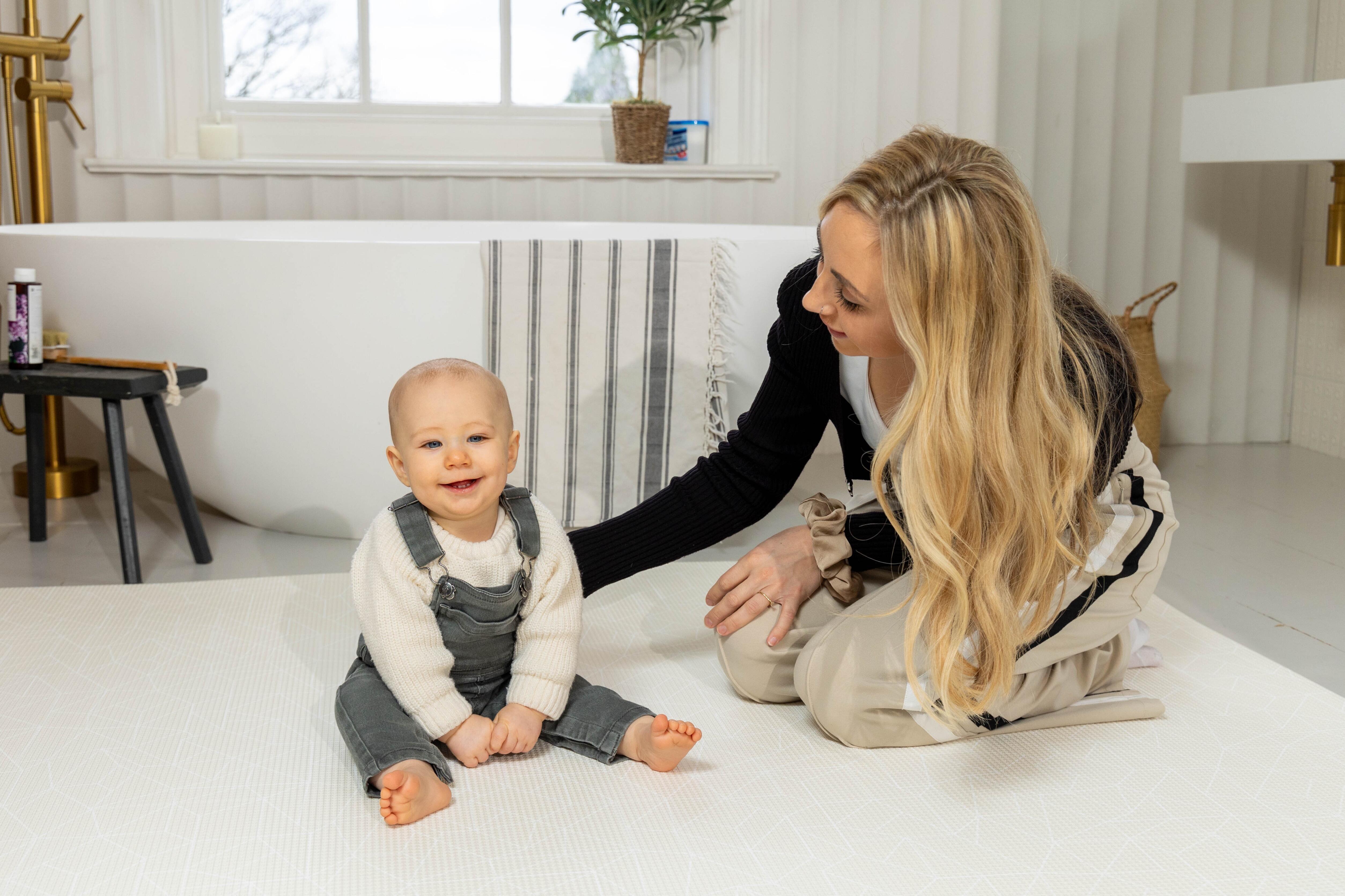 Cornish Cream Nordic Explorer Playmat displayed in a modern family setting