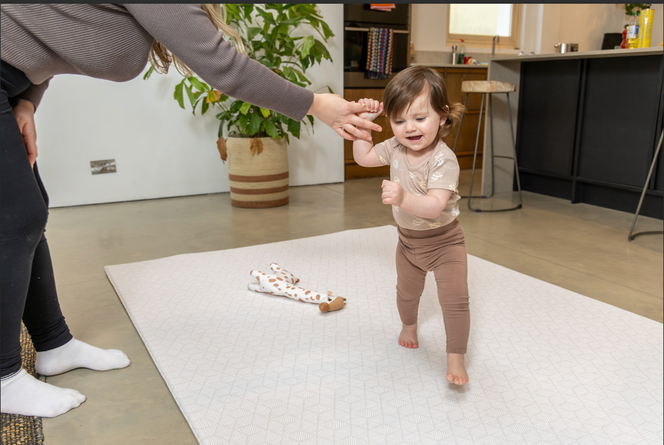 Scandinavian inspired baby playmat in soft oat tone