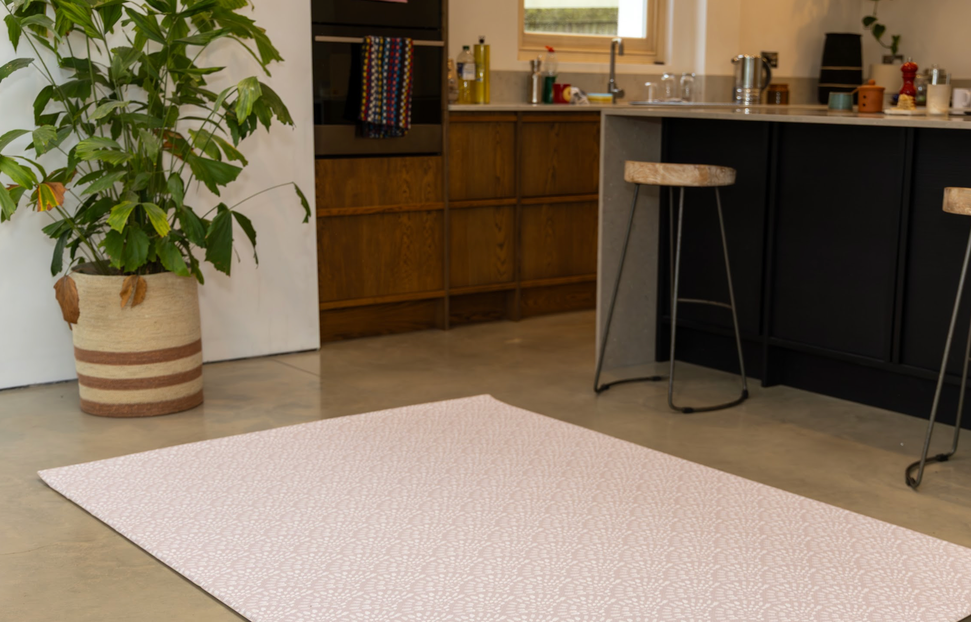 Large Cornish Olive playmat styled in modern neutral nursery – reversible cushioned baby mat by Little Fae