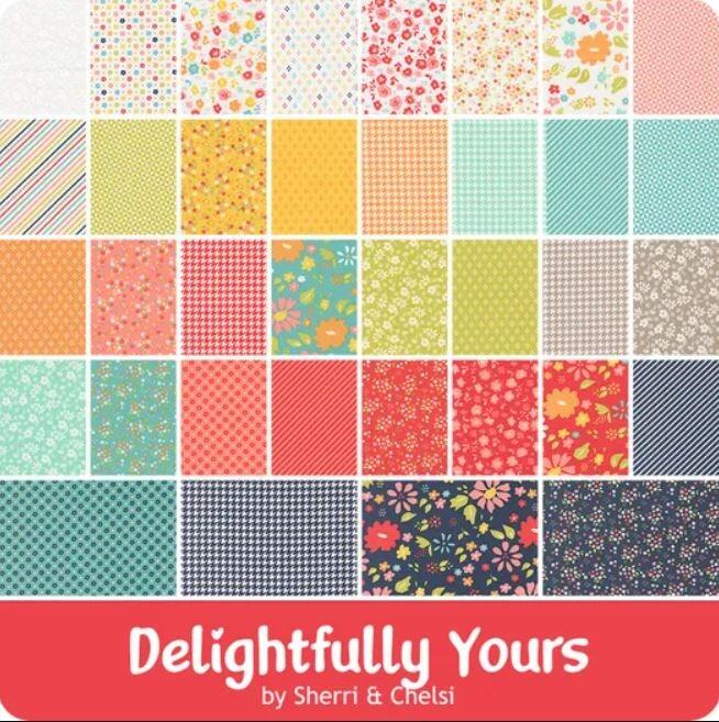 Moda, delightfully yours, sherri & chelsi,charm pack, floral, bright, modern florals, colourful patchwork squares