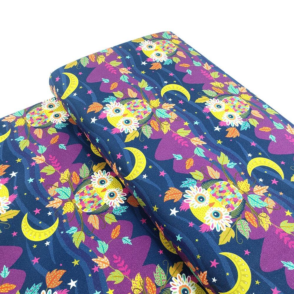 living wild, lisa perry, owls fabric, colourful owls, slow stitch