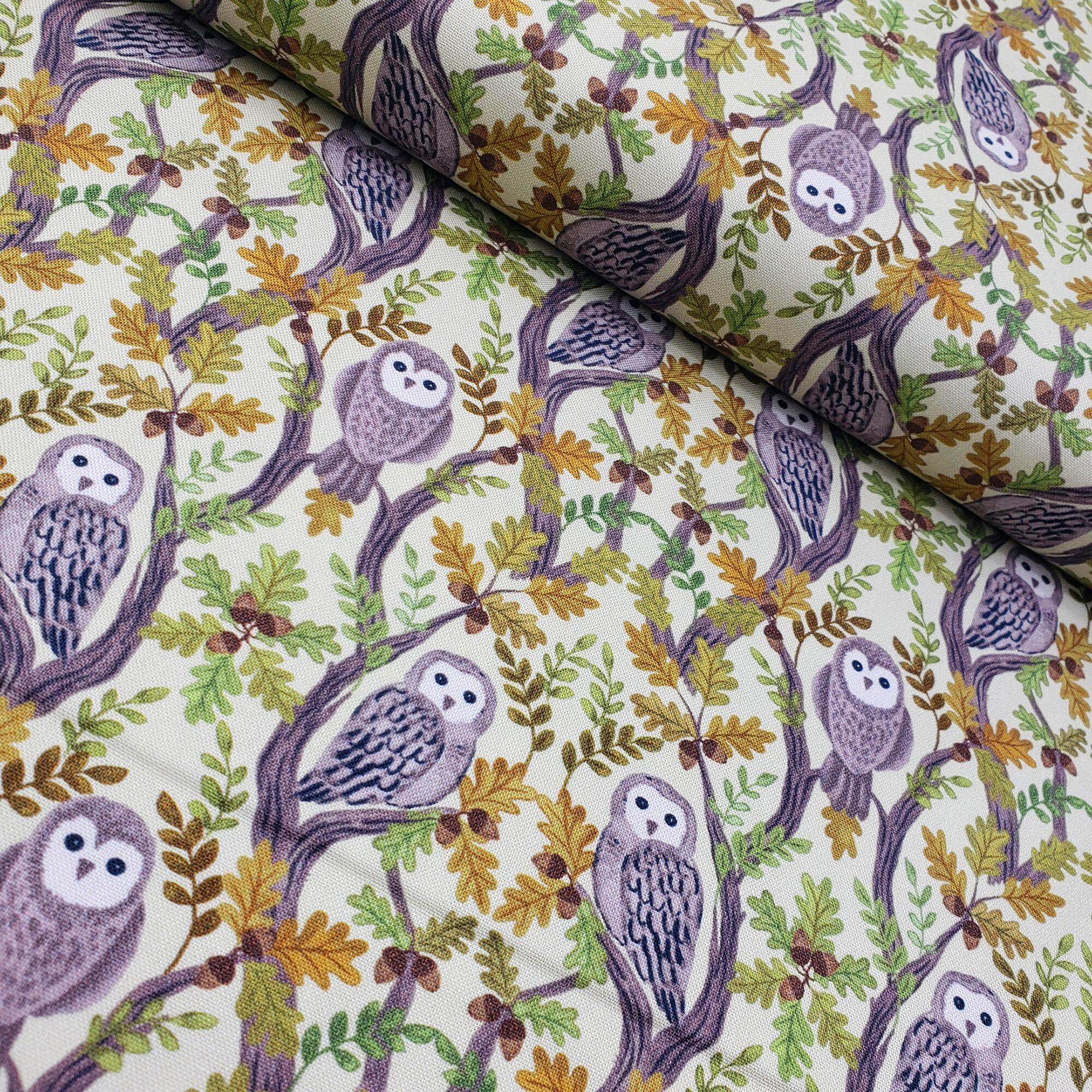 Lewis & Irene,old quercus, owls, acorns, squirrels, foxes, woodland fabric, autumn fabric