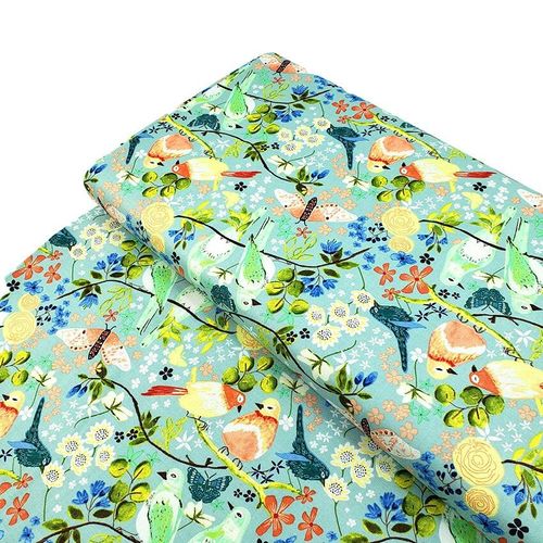 serenity blooms ,poppie cotton, vintage style birds, slow stitch, junk journal fabric